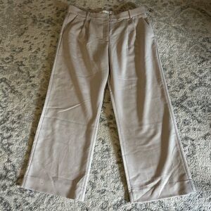 Cream Tan Sloane Tailored Pant Abercrombie Wide Leg Pleated Preppy size 14
